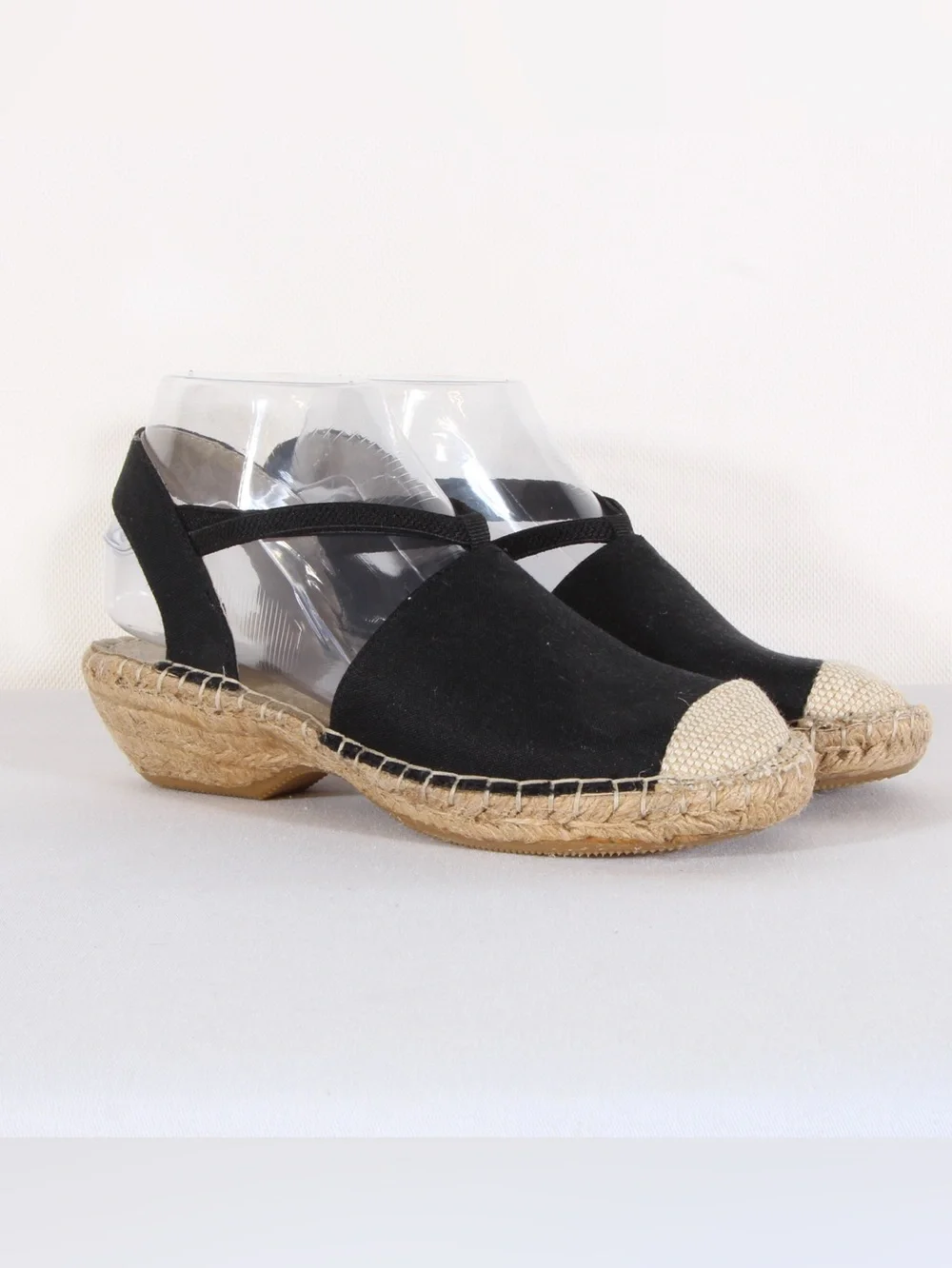 Rialto Black Espadrille Slingback Wedges with Natural Toe Cap NWOT
